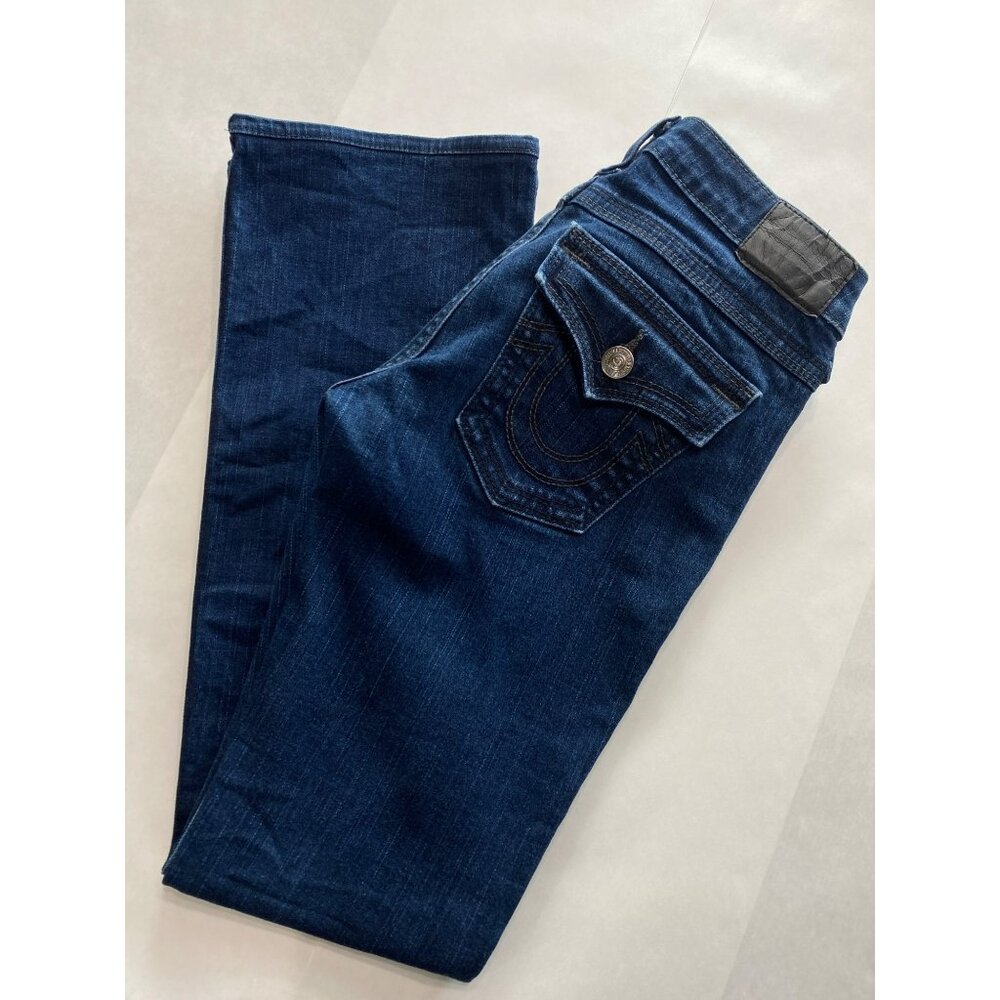 True Religion Blue Denim Bootcut Jeans Made In Usa With Signature Pockets Size 2